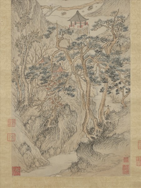 明文伯仁松岡竹塢圖　軸