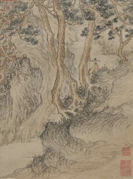 明文伯仁松岡竹塢圖　軸