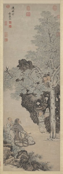 明錢穀洗桐圖　軸