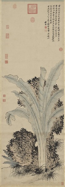 明錢穀倣王蒙蕉石　軸