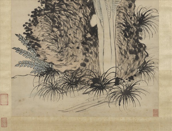 明錢穀倣王蒙蕉石　軸