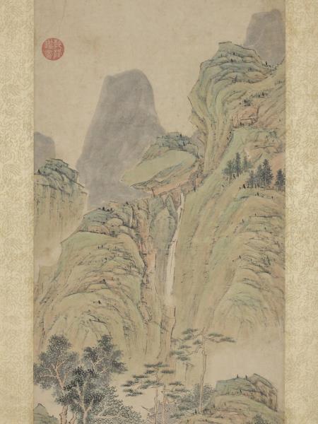 明陸治繡壁蓮峰圖　軸