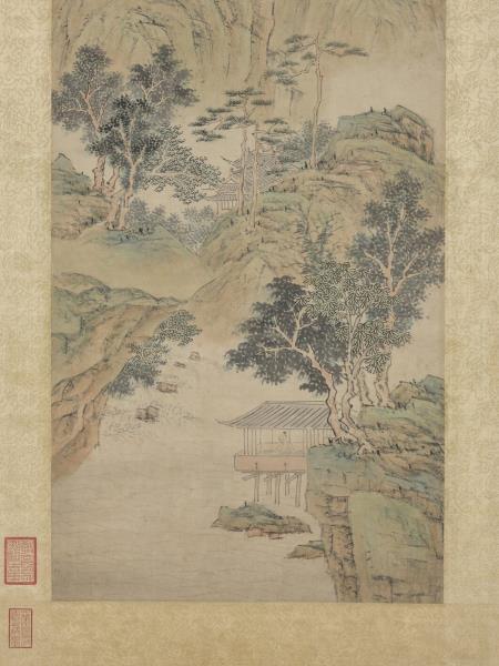 明陸治繡壁蓮峰圖　軸