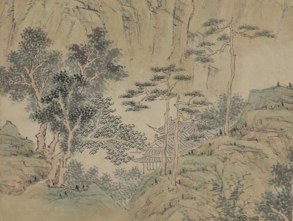 明陸治繡壁蓮峰圖　軸