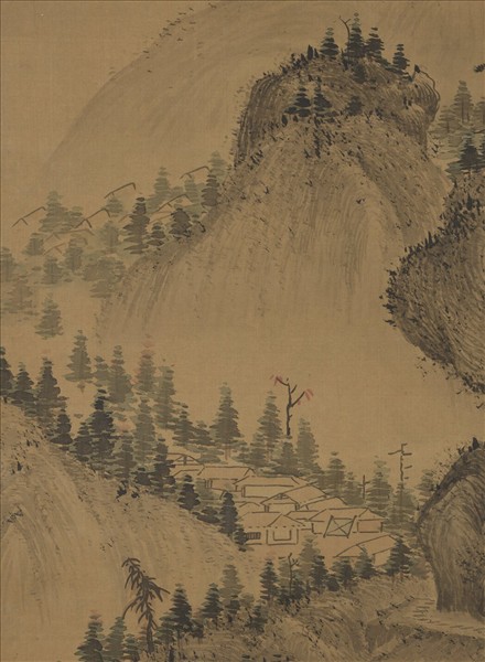 明關思秋林聽泉　軸