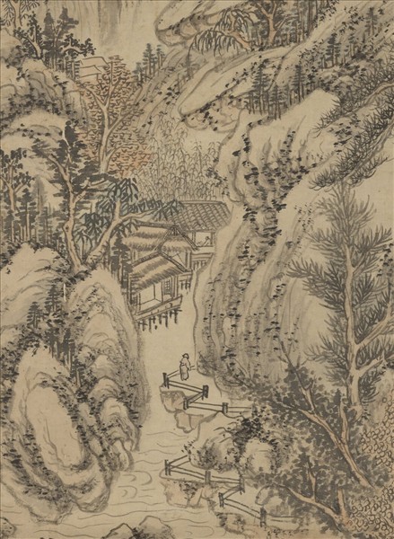 明李紹箕谿山訪隱圖　軸