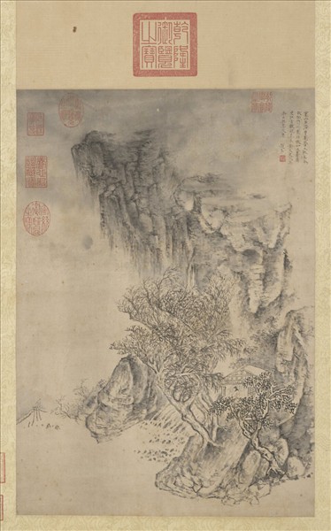 明趙左寒山石溜圖　軸