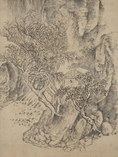 明趙左寒山石溜圖　軸