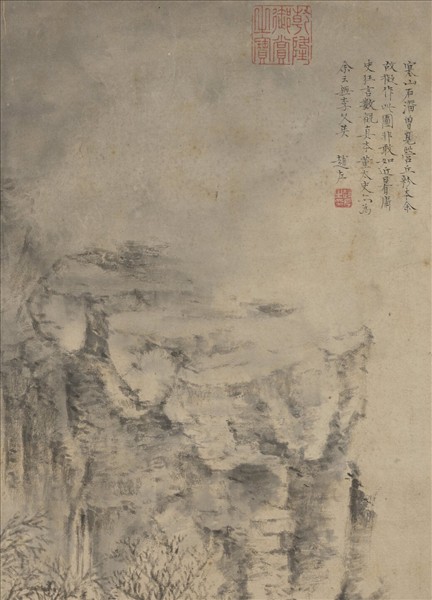 明趙左寒山石溜圖　軸