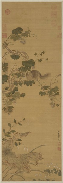 明周之冕畫葡萄松鼠　軸