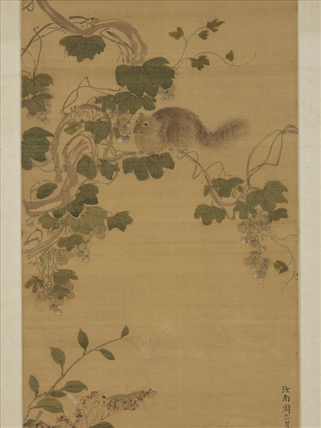明周之冕畫葡萄松鼠　軸