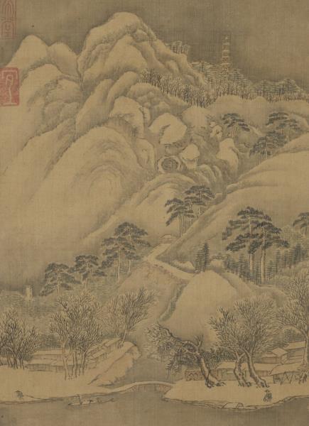 明劉原起靈巖積雪圖　軸