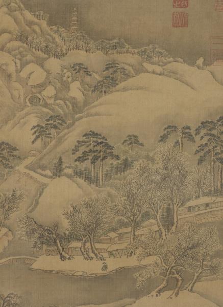 明劉原起靈巖積雪圖　軸