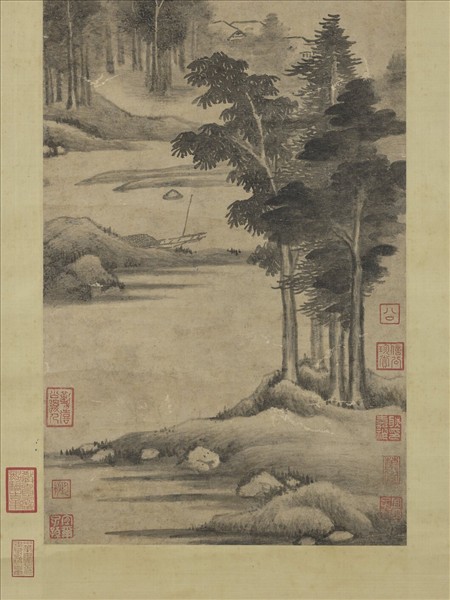 明董其昌青山倚艇圖　軸