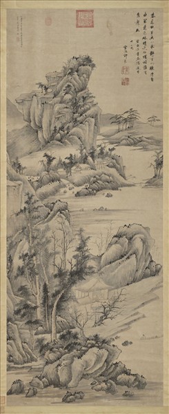 明程嘉燧秋溪疊嶂　軸