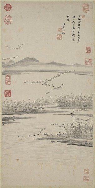 明項聖謨畫蘆雁　軸