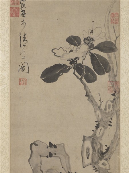 明陳洪綬畫卷石山茶　軸