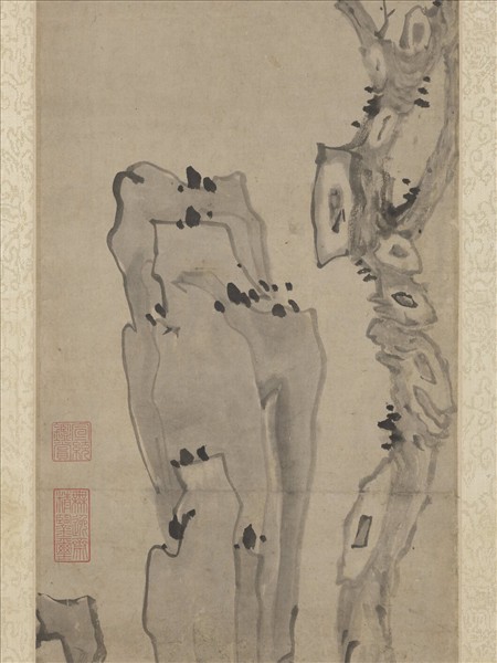 明陳洪綬畫卷石山茶　軸