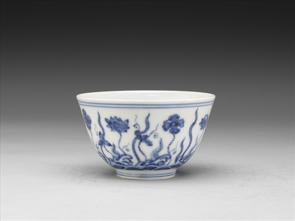 青花蓮塘水藻紋杯