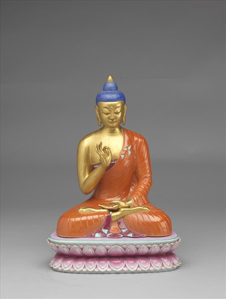 粉彩描金說法印佛像