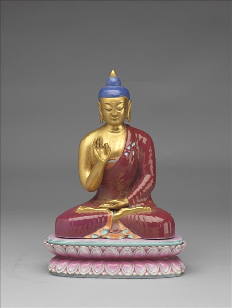 粉彩描金說法印佛像