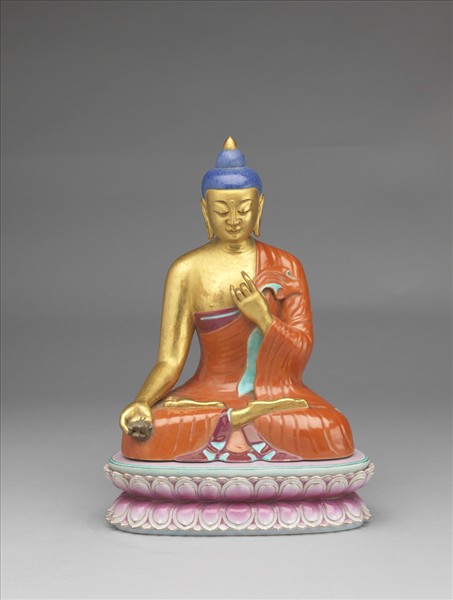 粉彩描金說法印佛像