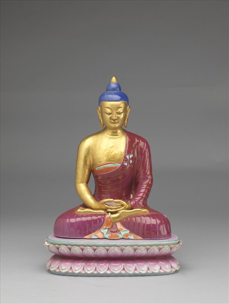 粉彩描金結定印佛像