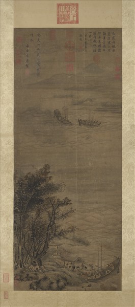 宋李唐秋江待渡　軸