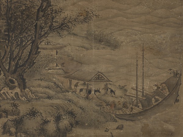 宋李唐秋江待渡　軸