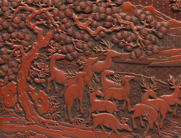 剔紅鹿苑長春圖多寶格長方盒