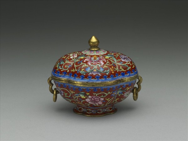 銅胎畫琺瑯海棠式盒