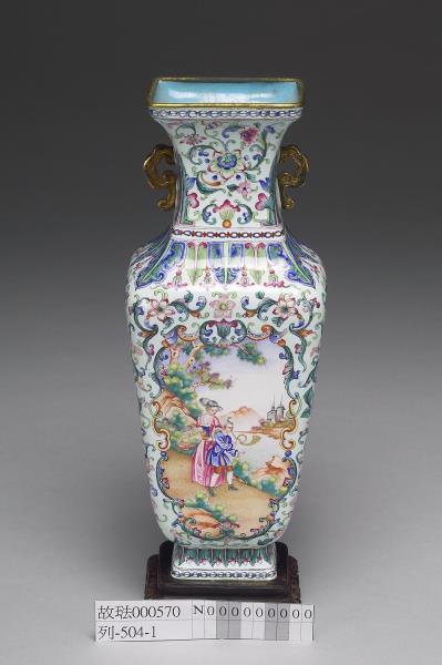 銅胎畫琺瑯西洋人物圖雲耳瓶