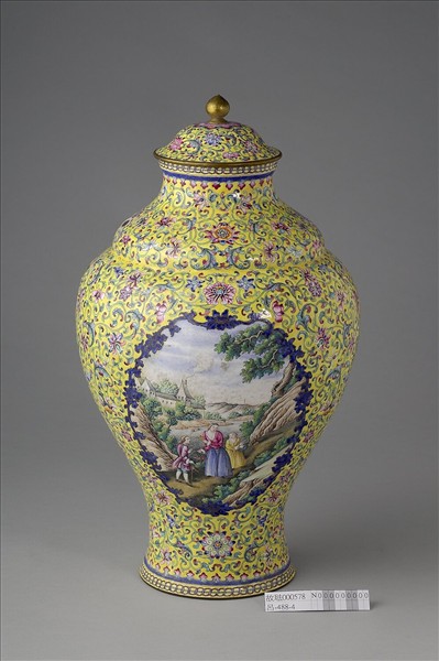 銅胎畫琺瑯黃色蓋罐