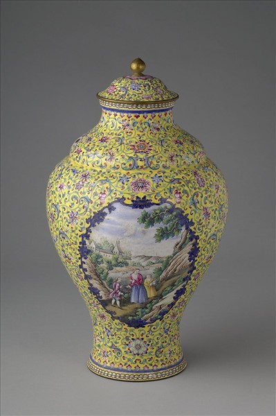 銅胎畫琺瑯黃色蓋罐