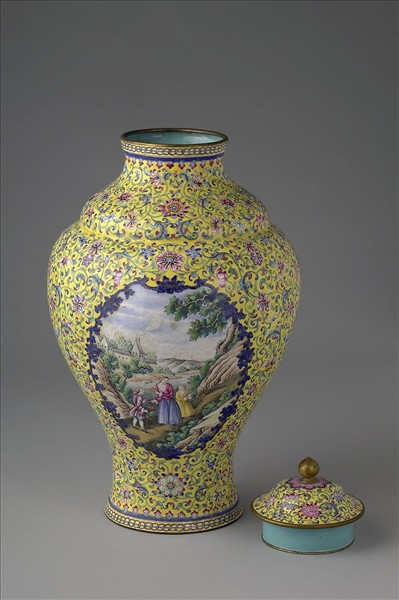 銅胎畫琺瑯黃色蓋罐