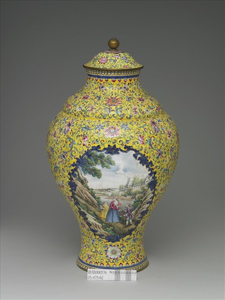 銅胎畫琺瑯黃色蓋罐