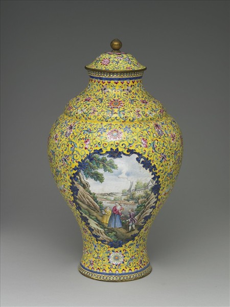 銅胎畫琺瑯黃色蓋罐