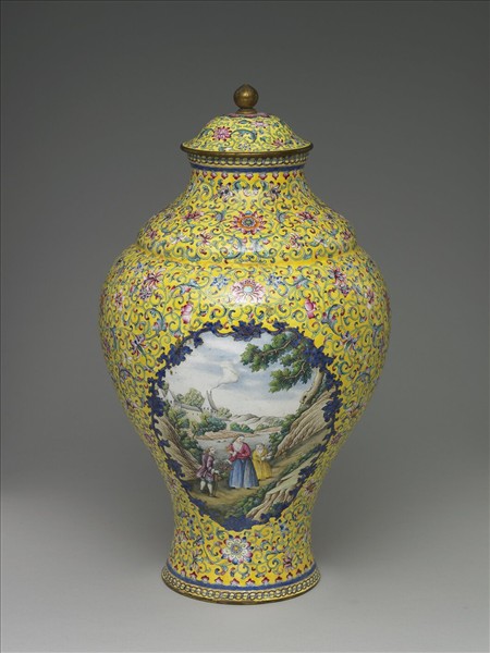 銅胎畫琺瑯黃色蓋罐