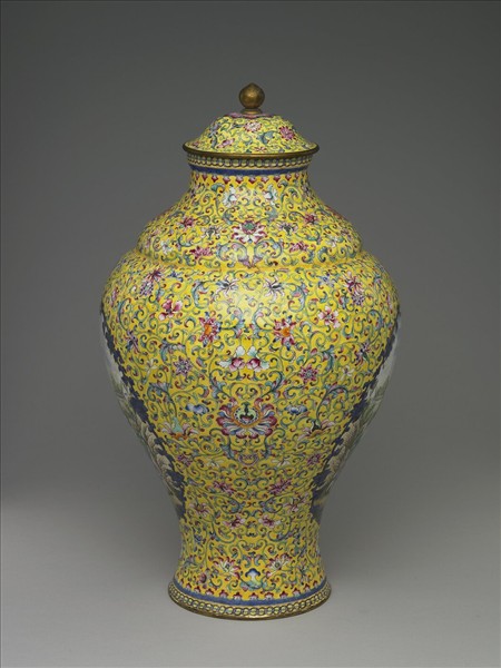 銅胎畫琺瑯黃色蓋罐