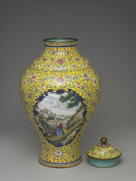 銅胎畫琺瑯黃色蓋罐