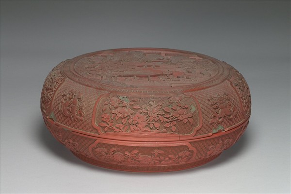 剔紅樓閣人物圖捧盒