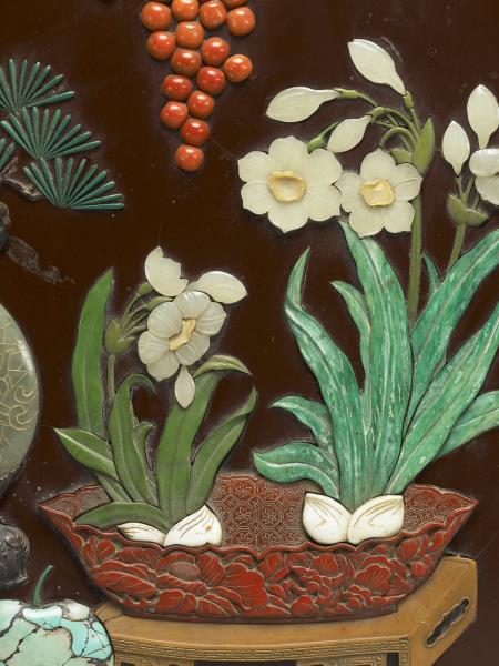 嵌玉石博古圖八方盒