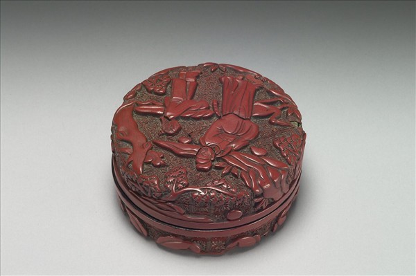 剔紅琴鶴人物盒