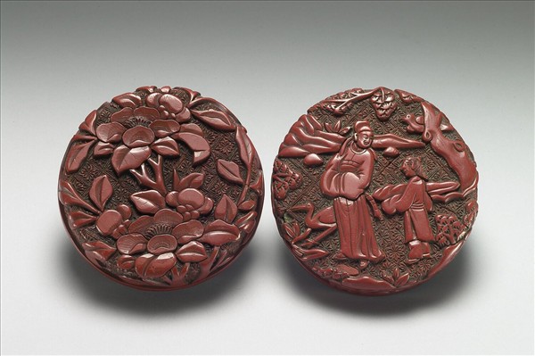 剔紅琴鶴人物盒