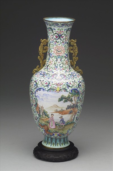 銅胎畫琺瑯西洋人物圖觀音瓶