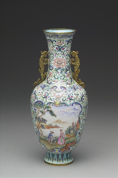 銅胎畫琺瑯西洋人物圖觀音瓶