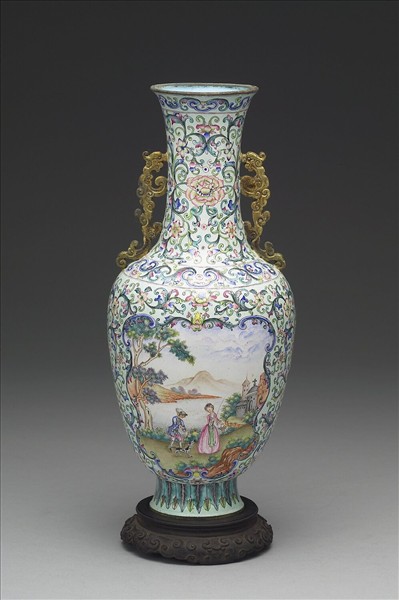 銅胎畫琺瑯西洋人物圖觀音瓶