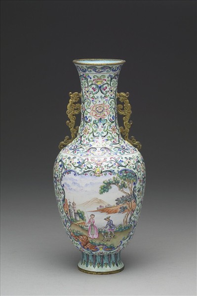 銅胎畫琺瑯西洋人物圖觀音瓶