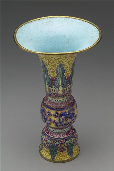 銅胎畫琺瑯蕉葉花觚