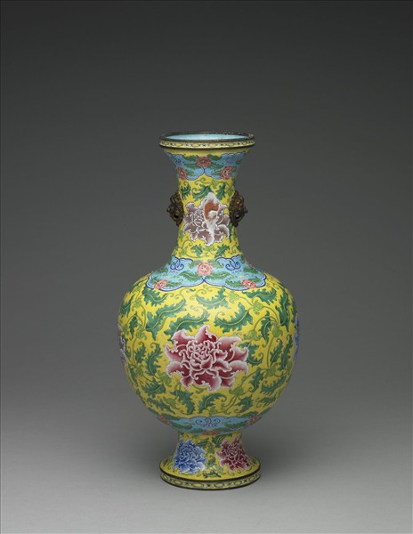 銅胎畫琺瑯獸面瓶